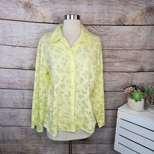JH Collectibles‎ Yellow Floral Semi-Sheer Button Down Blouse XL